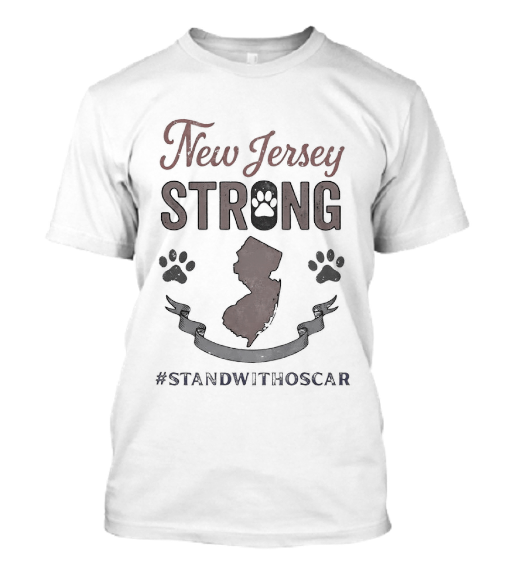 New Jersey Strong Stand With Oscar Support Hashtag Paw Print Map T-Shirt