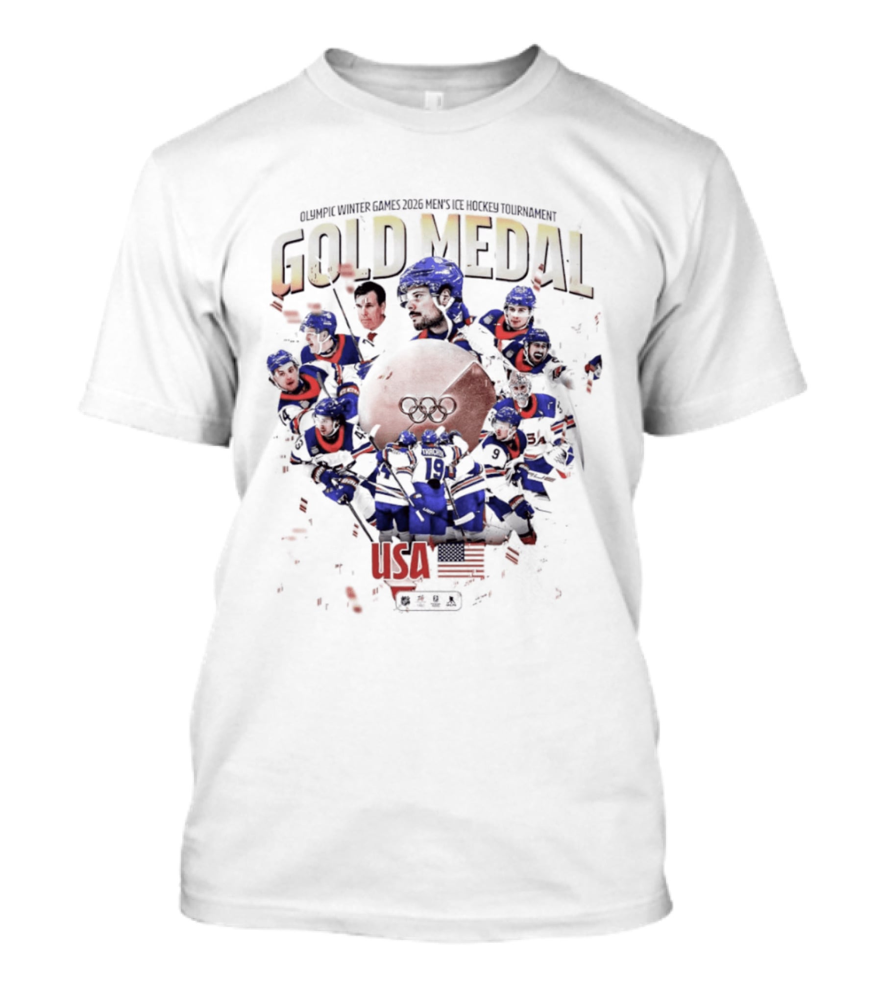Olympic Winter Games 2026 USA Men's Ice Hockey Gold Medal Team Celebration T-Shirt