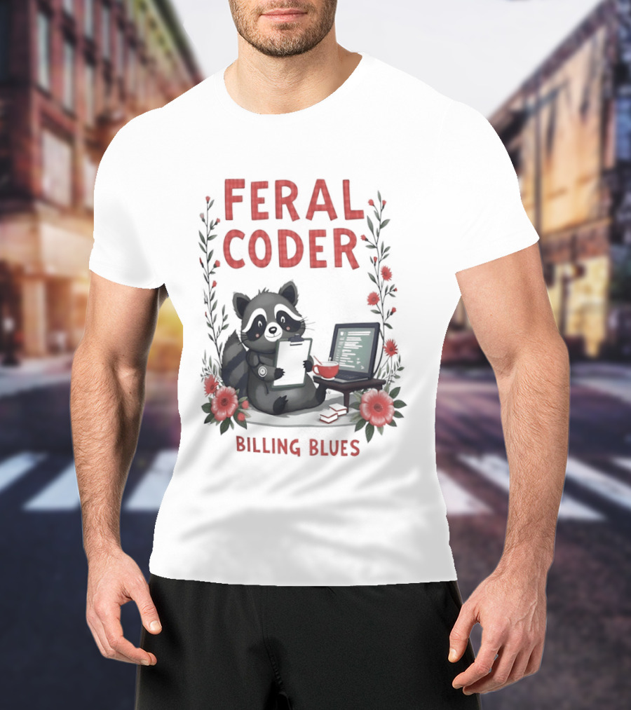 Feral Coder Raccoon Billing Blues T-Shirt