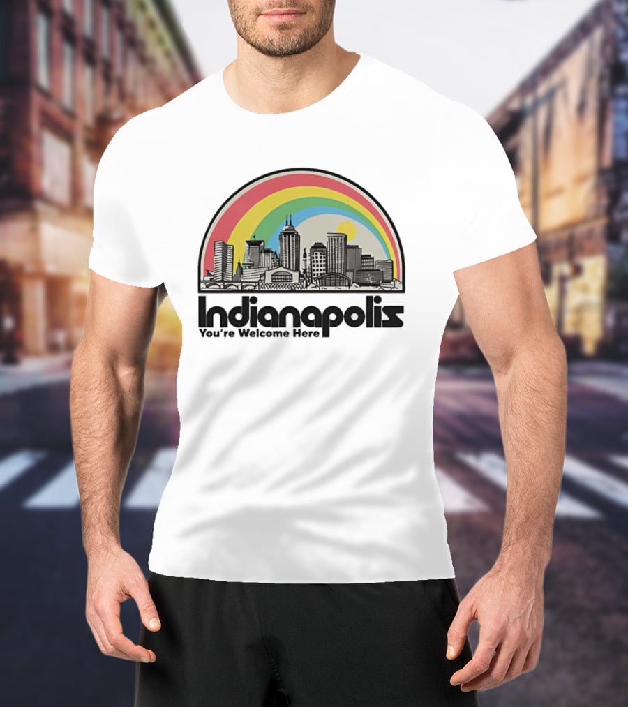 Indianapolis You're Welcome Here City Skyline Rainbow T-Shirt
