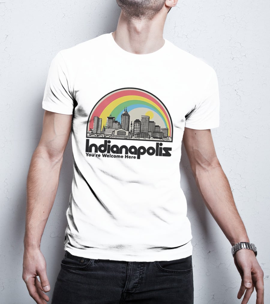 Indianapolis You're Welcome Here City Skyline Rainbow T-Shirt