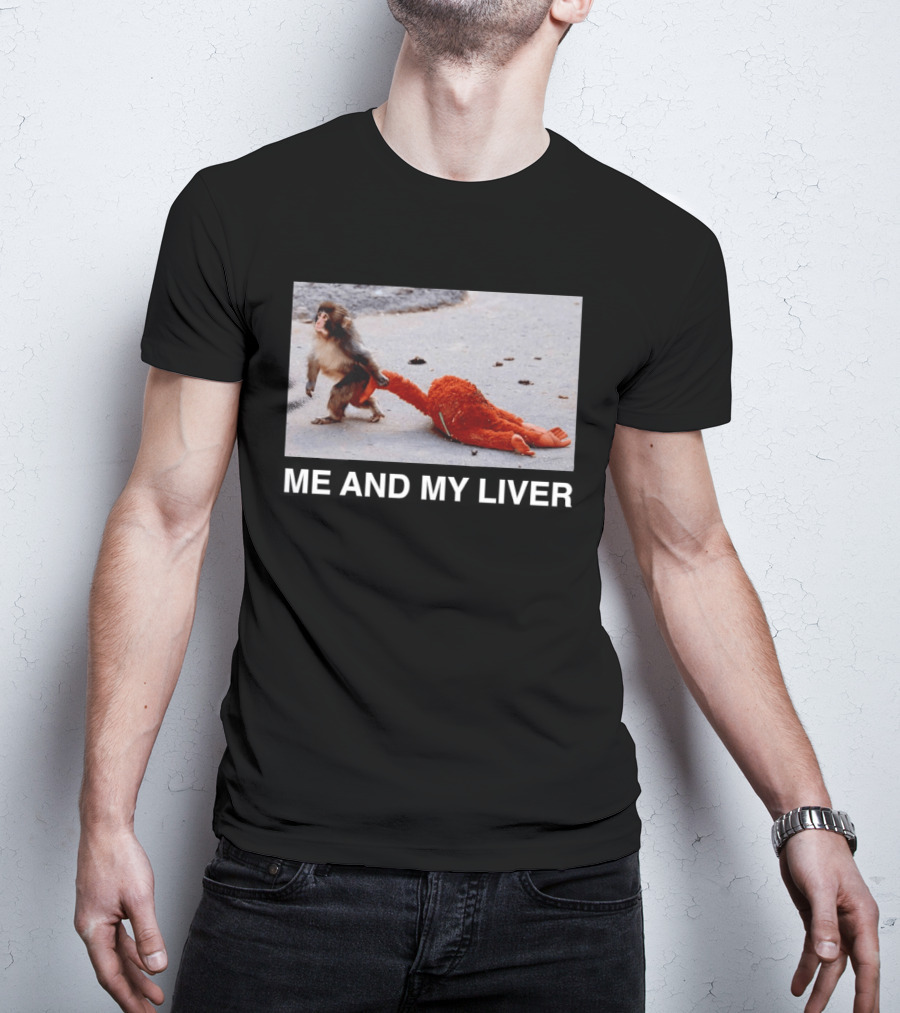 Punch Monkey Me And My Liver Funny Animal Scene T-Shirt