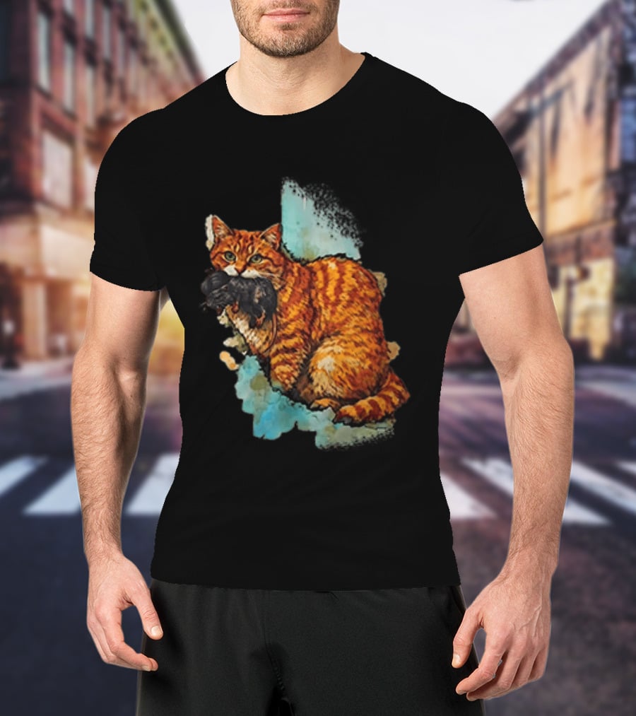 Iran Map Orange Tabby Cat With Mouse T-Shirt