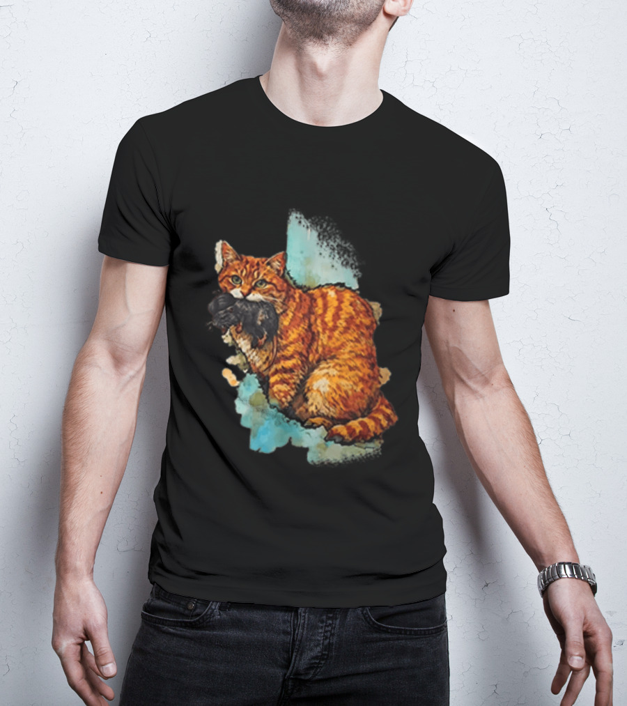 Iran Map Orange Tabby Cat With Mouse T-Shirt