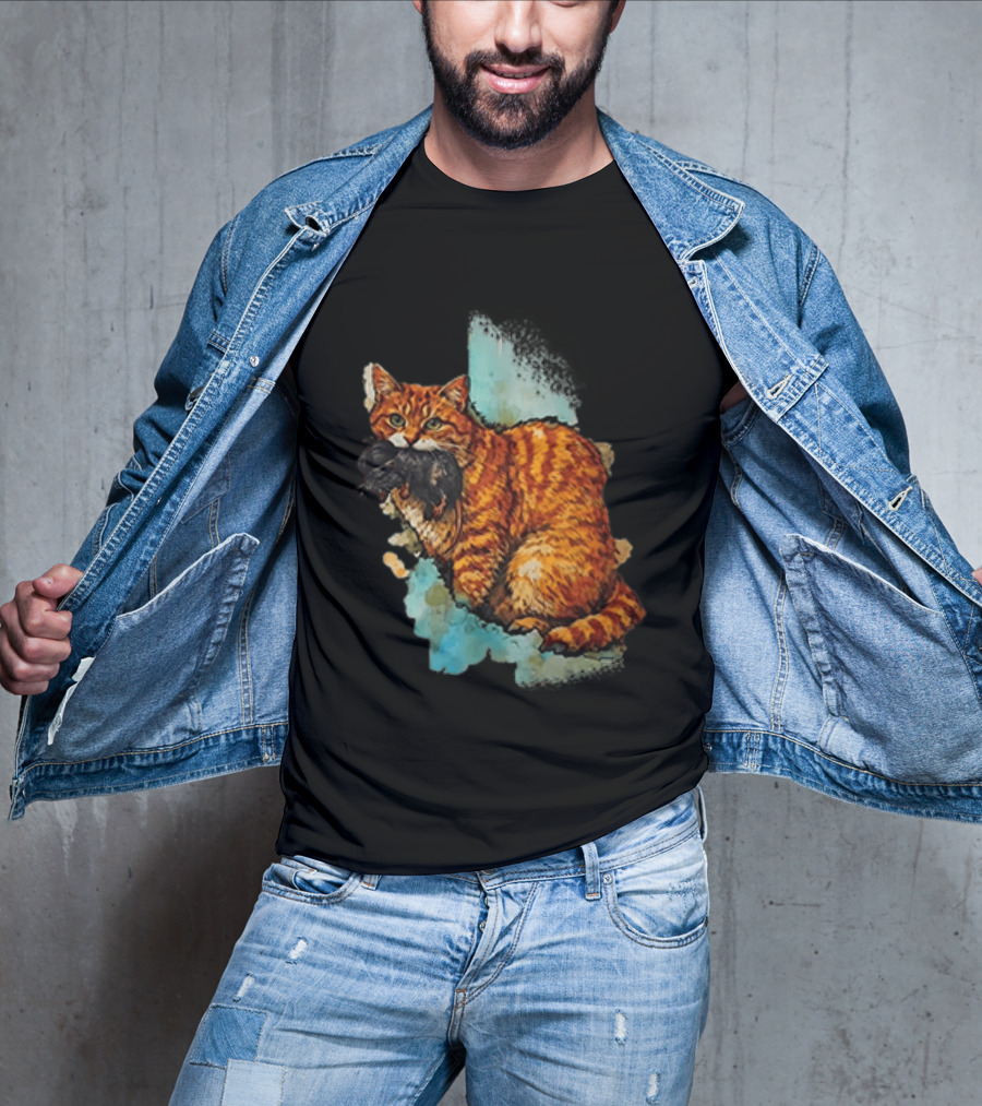 Iran Map Orange Tabby Cat With Mouse T-Shirt