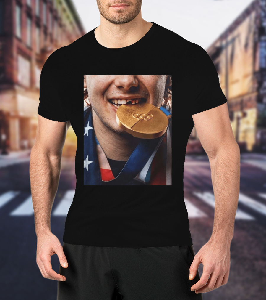 Jack Hughes Olympic Triumph 2026 USA Hockey Shattered Smile Golden Medal T-Shirt