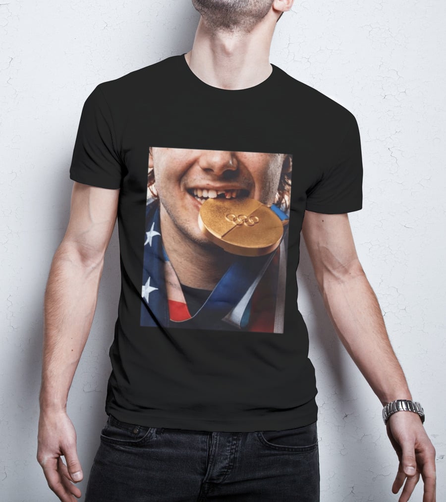 Jack Hughes Olympic Triumph 2026 USA Hockey Shattered Smile Golden Medal T-Shirt