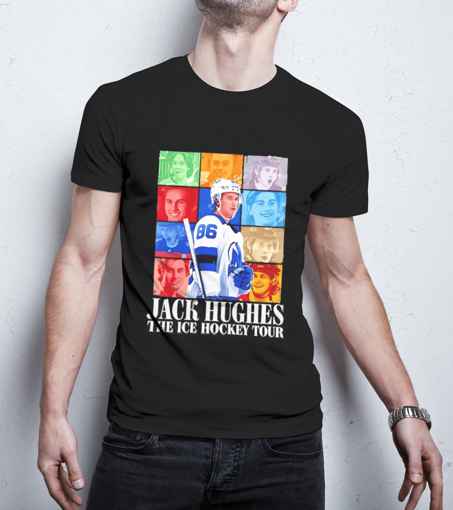 Jack Hughes 86 The Ice Hockey Tour Colorful Portrait Compilation T-Shirt