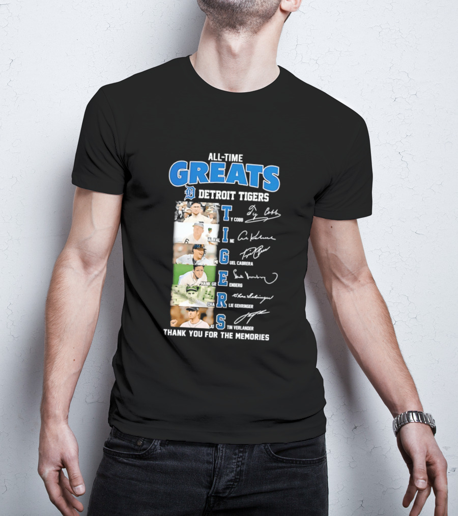 All Time Detroit Tigers Greats Legends Signatures Thank You For The Memories T-Shirt