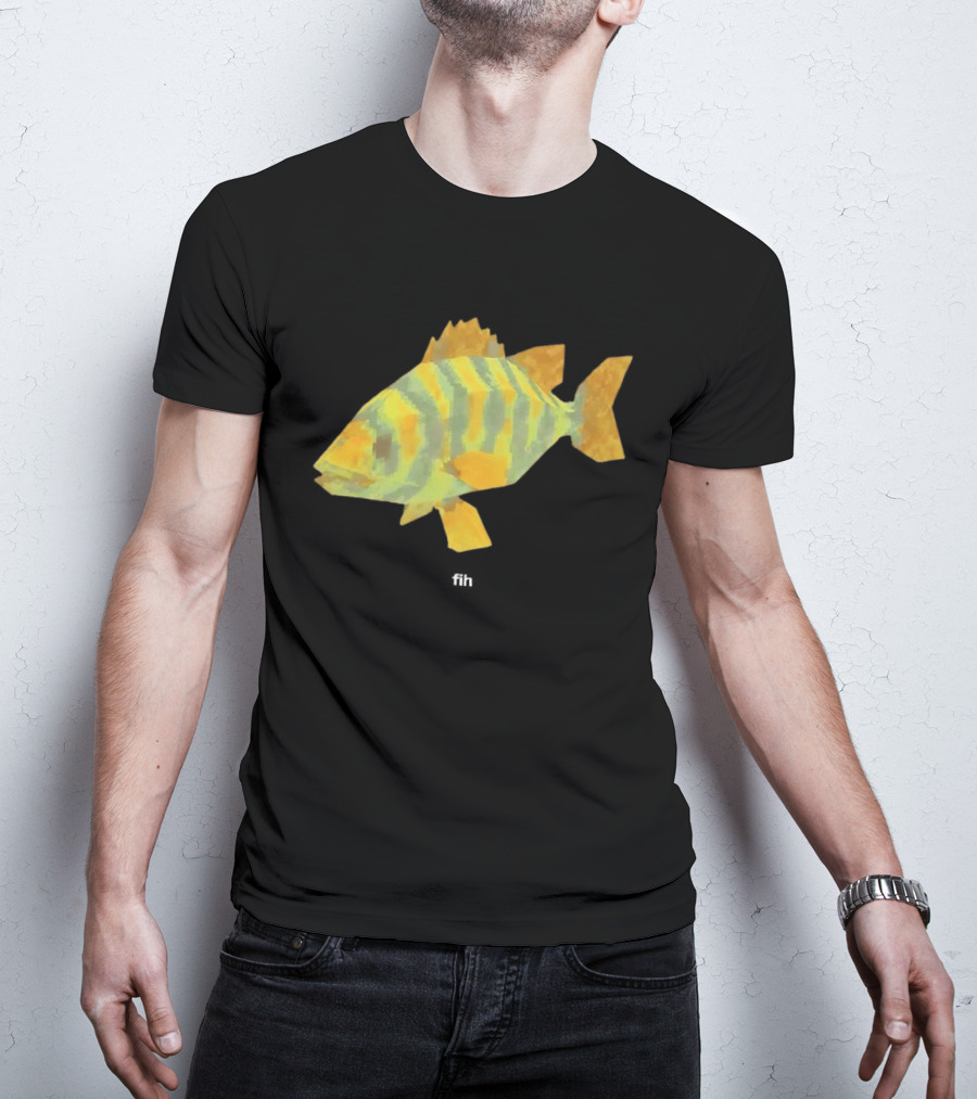 Low Poly Fish Yellow Green Striped Pixels T-Shirt