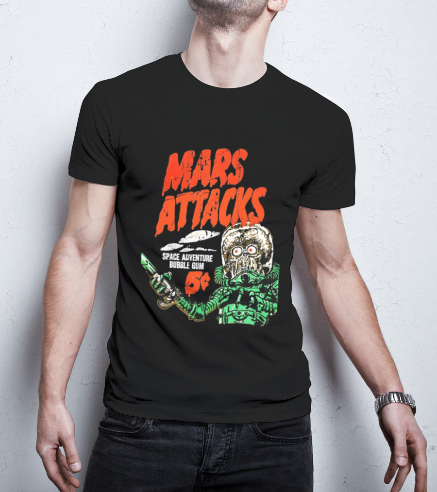 Mars Attacks Retro Space Adventure Bubble Gum 5 Cents Martian Comic T-Shirt