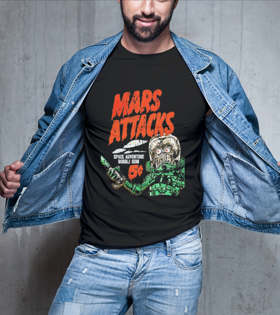 Mars Attacks Retro Space Adventure Bubble Gum 5 Cents Martian Comic T-Shirt