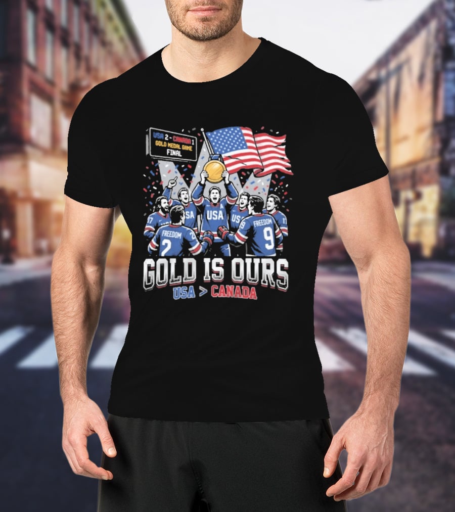 USA Hockey Victory Celebration Gold Medal Game USA Over Canada T-Shirt