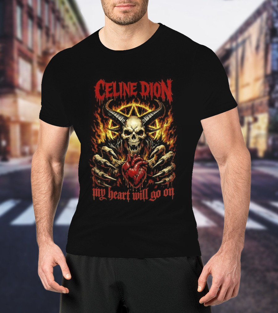 Celine Dion Death Metal My Heart Will Go On Fiery Skull T-Shirt