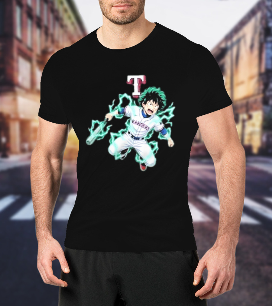 Deku My Hero Academia 2026 Texas Rangers MLB Collaboration Anime T-Shirt