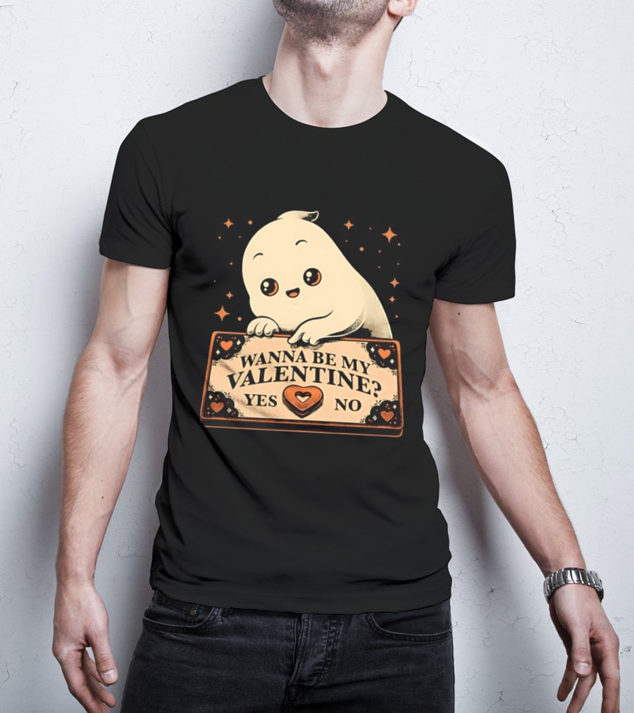 Ghost Ouija Wanna Be My Valentine Yes No Cute Valentine's Day Spirit T-Shirt