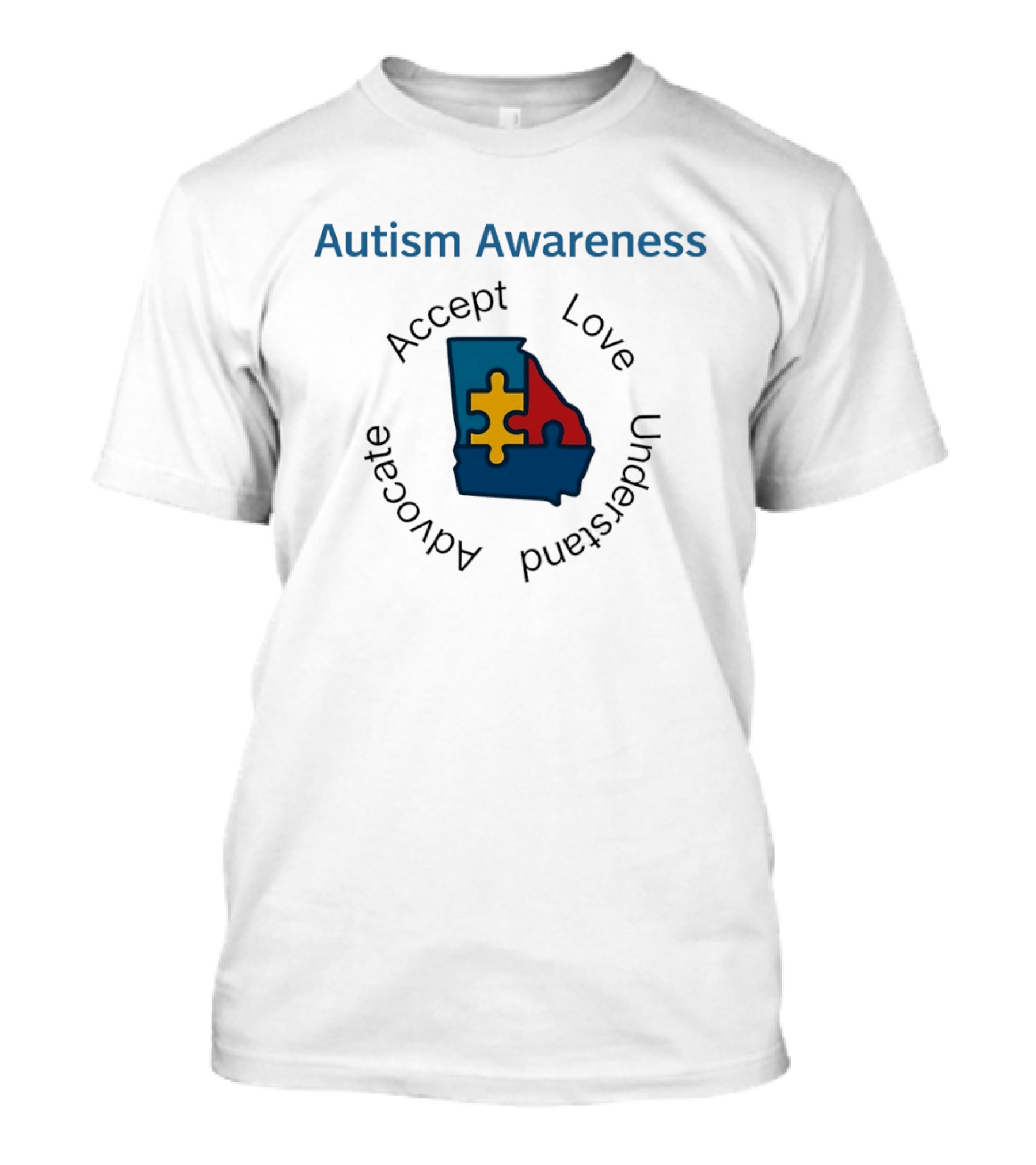 Autism Awareness Georgia Puzzle Piece Accept Love Understand Advocate T-Shirt