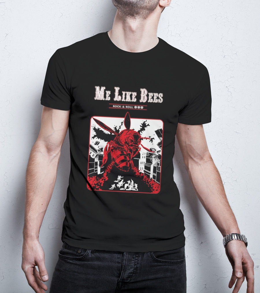 Me Like Bees Rock And Roll Urban Cartoon Style Destruction Scene T-Shirt