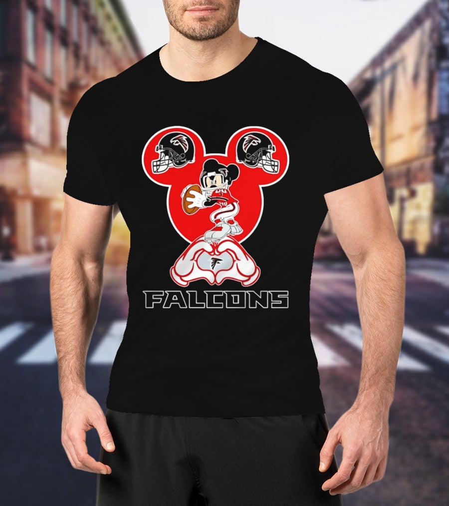 Atlanta Falcons Mickey Mouse Heart Hands Football T-Shirt
