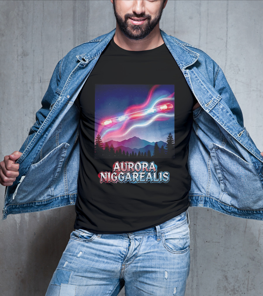 Aurora Niggarealis Northern Lights Police Siren Landscape T-Shirt