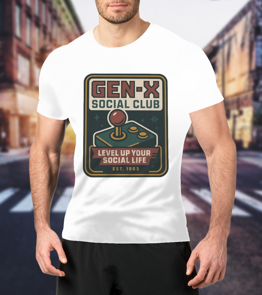 Gen X Social Club Level Up Your Social Life Est 1965 Retro Joystick T-Shirt