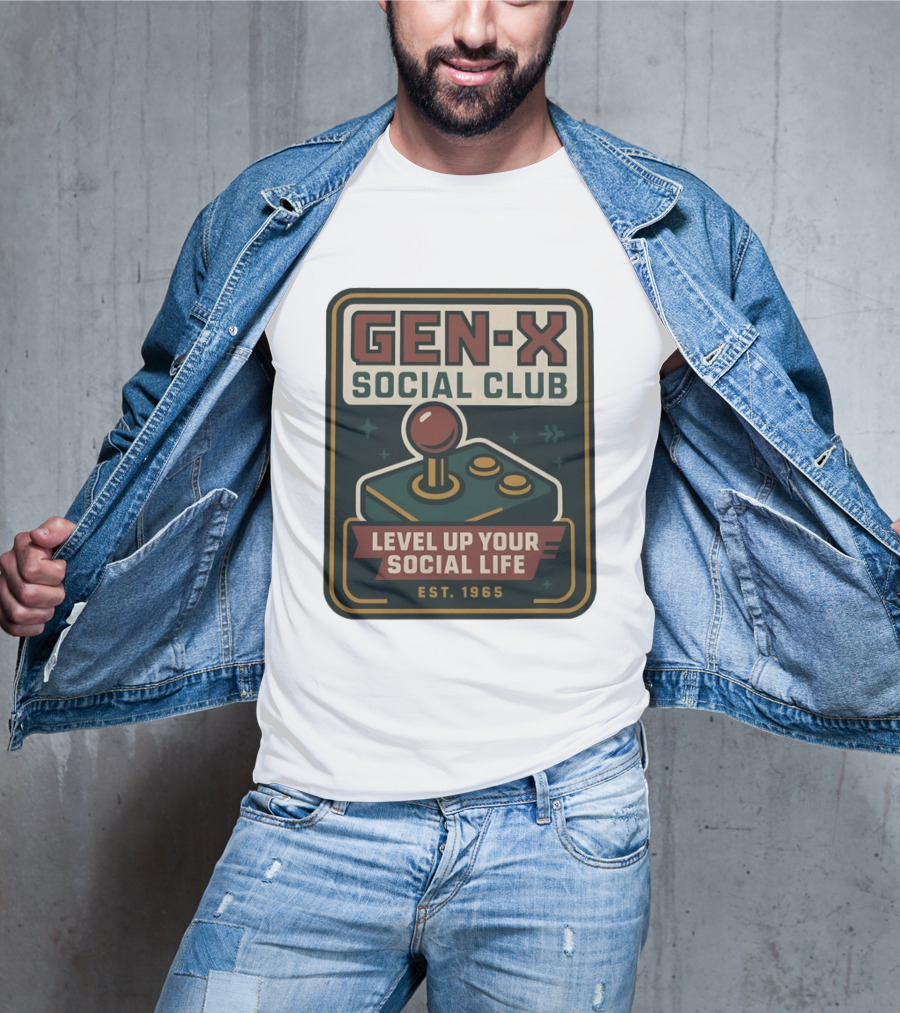 Gen X Social Club Level Up Your Social Life Est 1965 Retro Joystick T-Shirt