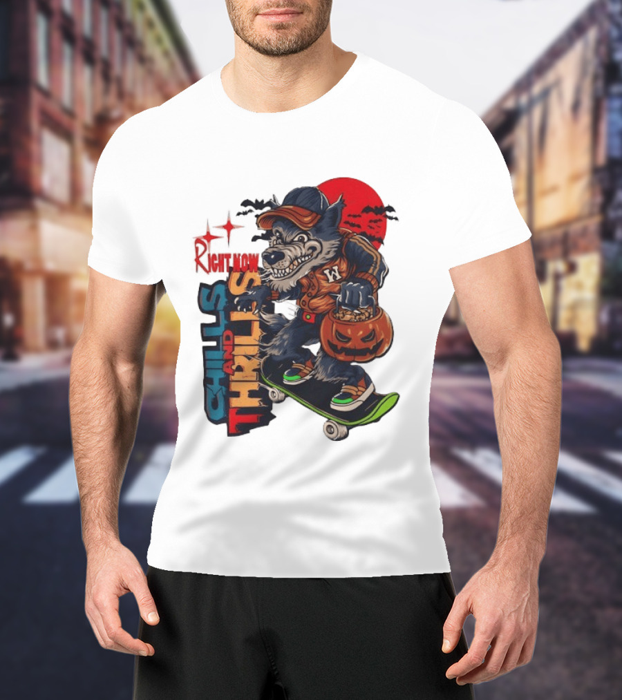 Michigan Wolverines Right Now Chills And Thrills Halloween Skateboarding Pumpkin T-Shirt