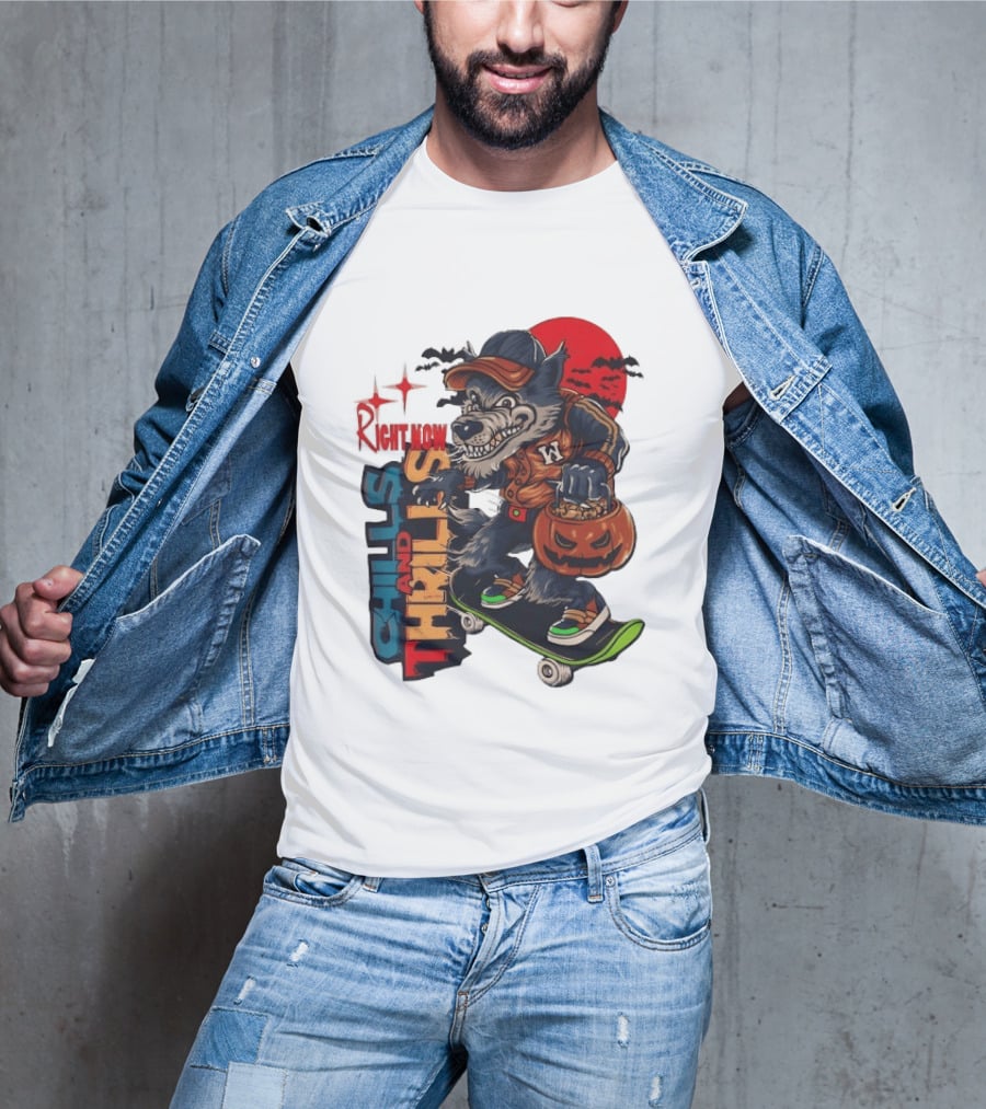 Michigan Wolverines Right Now Chills And Thrills Halloween Skateboarding Pumpkin T-Shirt