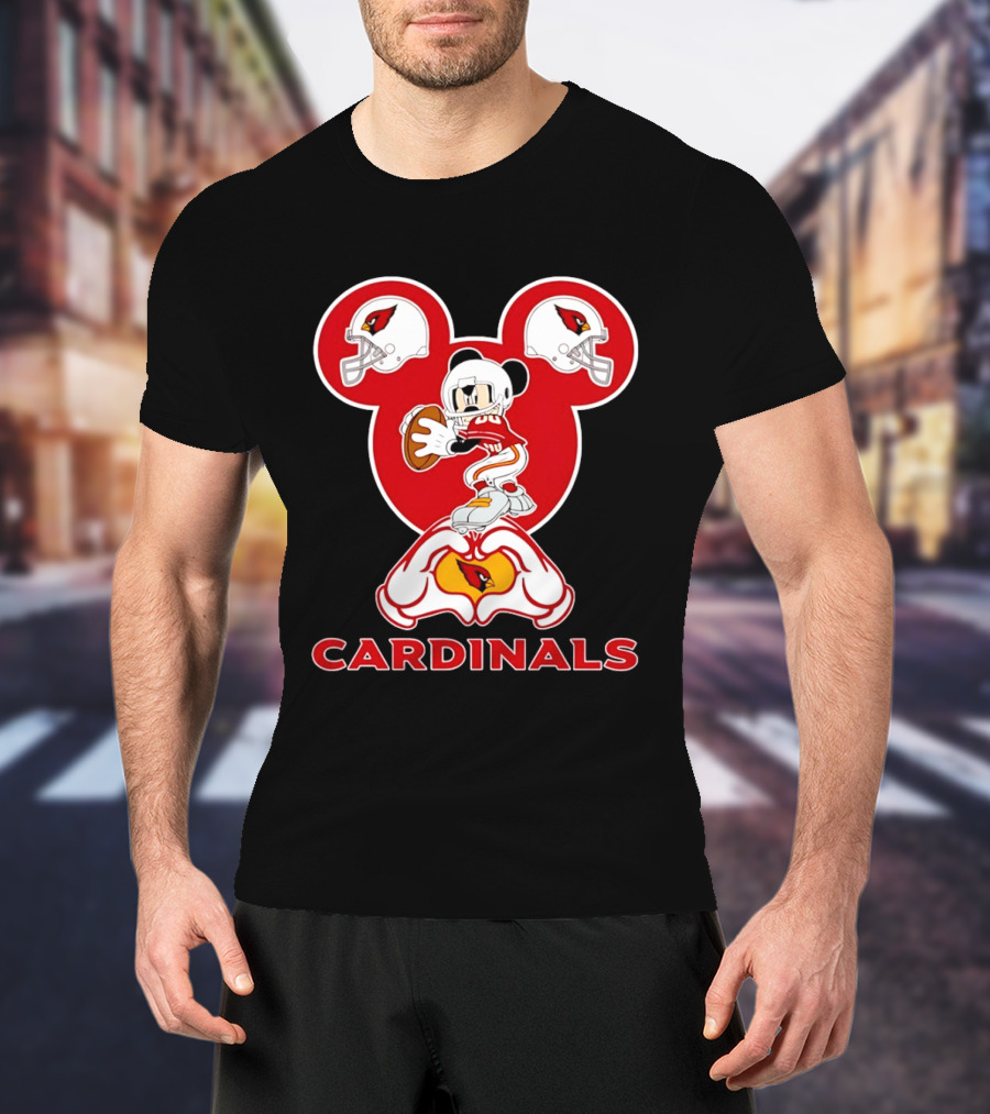 Arizona Cardinals Mickey Mouse Heart Hands Football Helmets T-Shirt