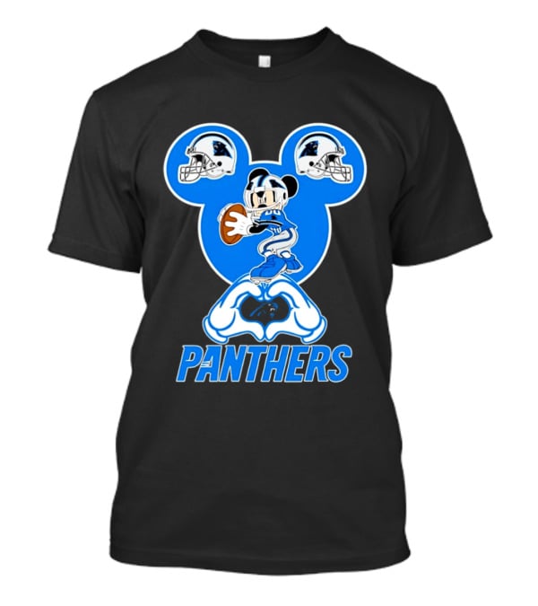 Panthers Mickey Mouse Football Love Heart Hands T-Shirt