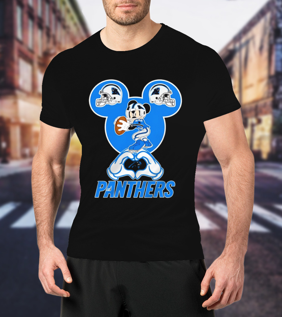 Panthers Mickey Mouse Football Love Heart Hands T-Shirt