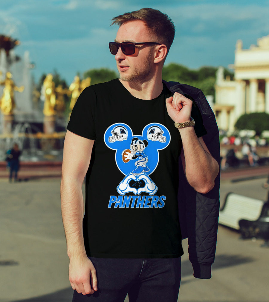 Panthers Mickey Mouse Football Love Heart Hands T-Shirt