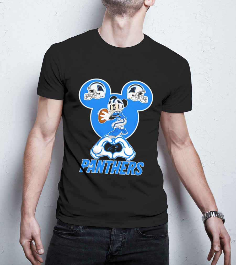 Panthers Mickey Mouse Football Love Heart Hands T-Shirt