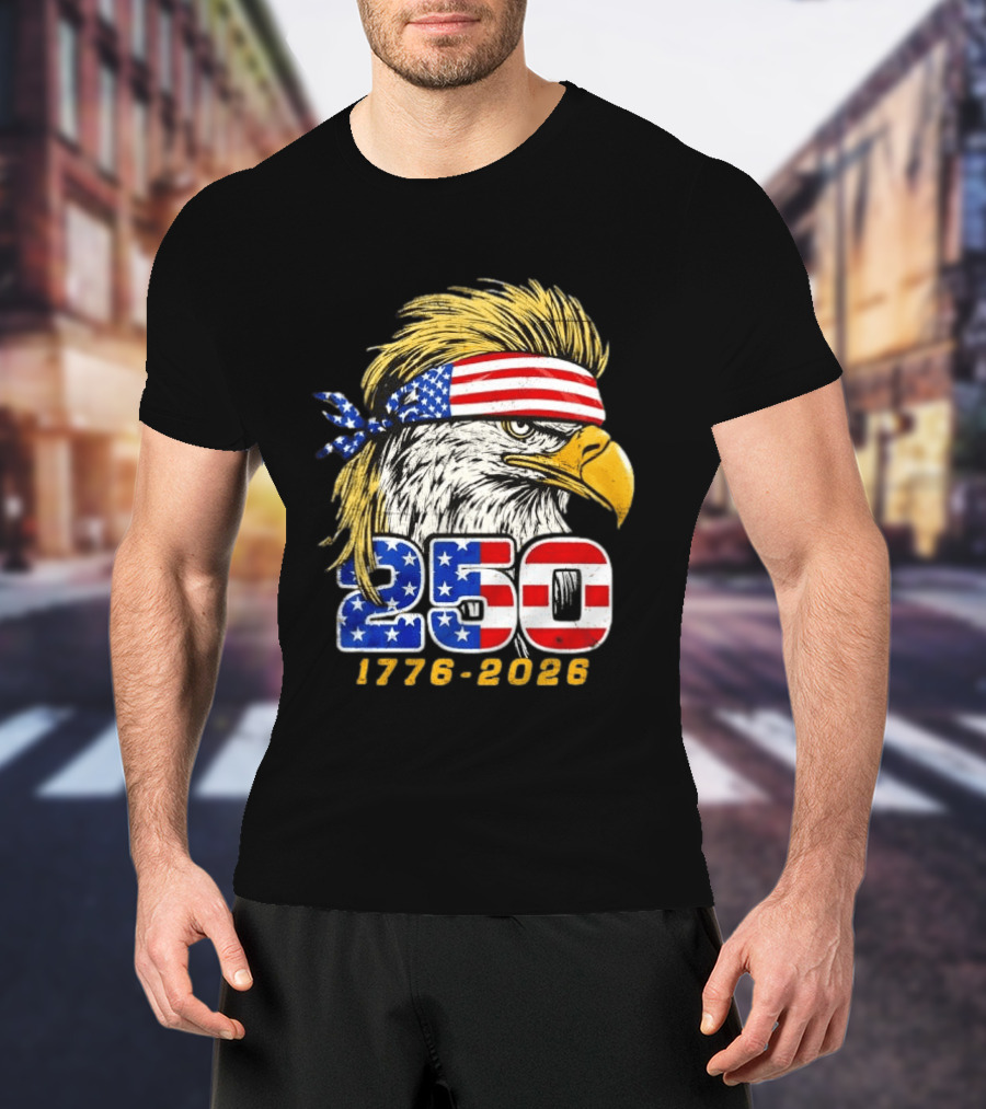 Eagle 250 Mullet Edition 1776 2026 US Flag Bandana Anniversary T-Shirt