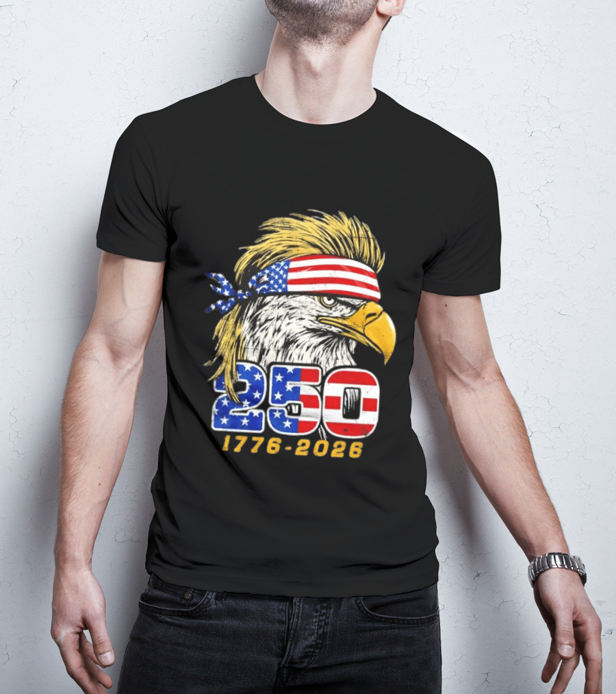 Eagle 250 Mullet Edition 1776 2026 US Flag Bandana Anniversary T-Shirt