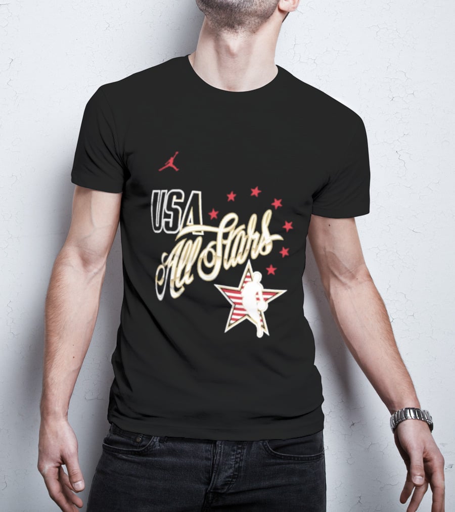 USA All Stars Basketball Team Icon With Red Star T-Shirt