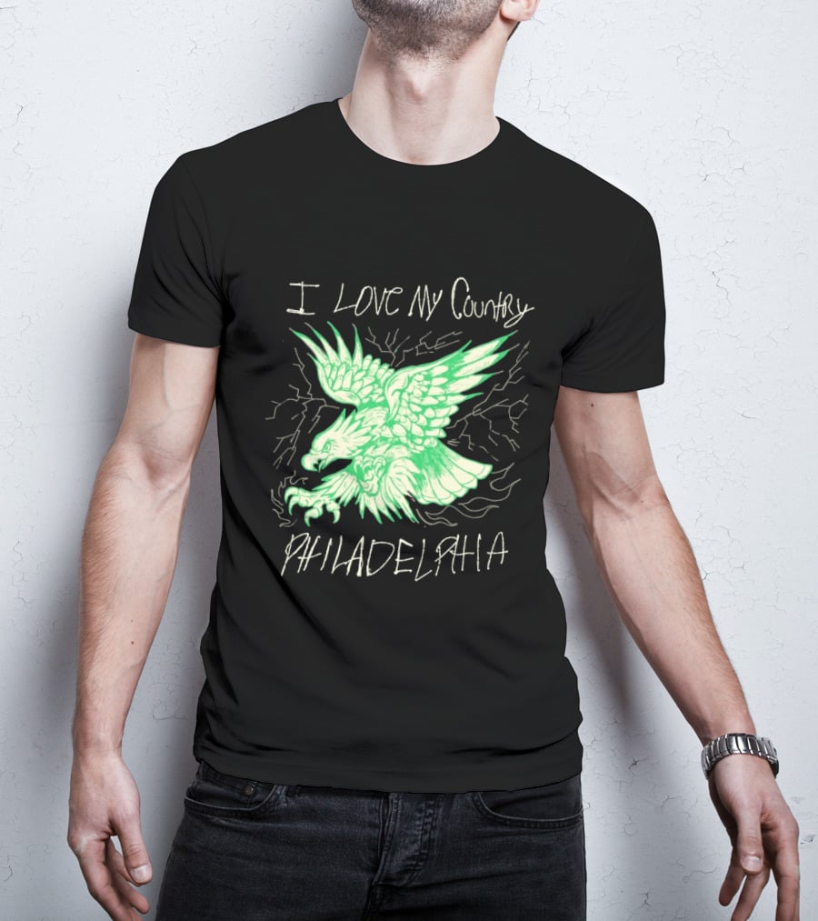I Love My Country Philadelphia Eagles Electric Green Eagle T-Shirt