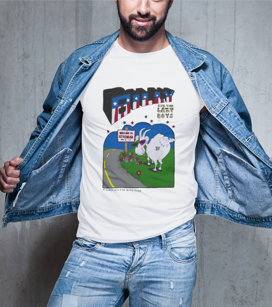 Billy And The Lazy Boys Athens GA Goat With Sunglasses Number 33 Welcome To Athens Sign T-Shirt