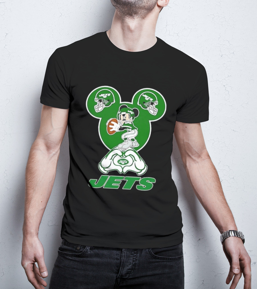 New York Jets Mickey Mouse Football Heart Hands T-Shirt