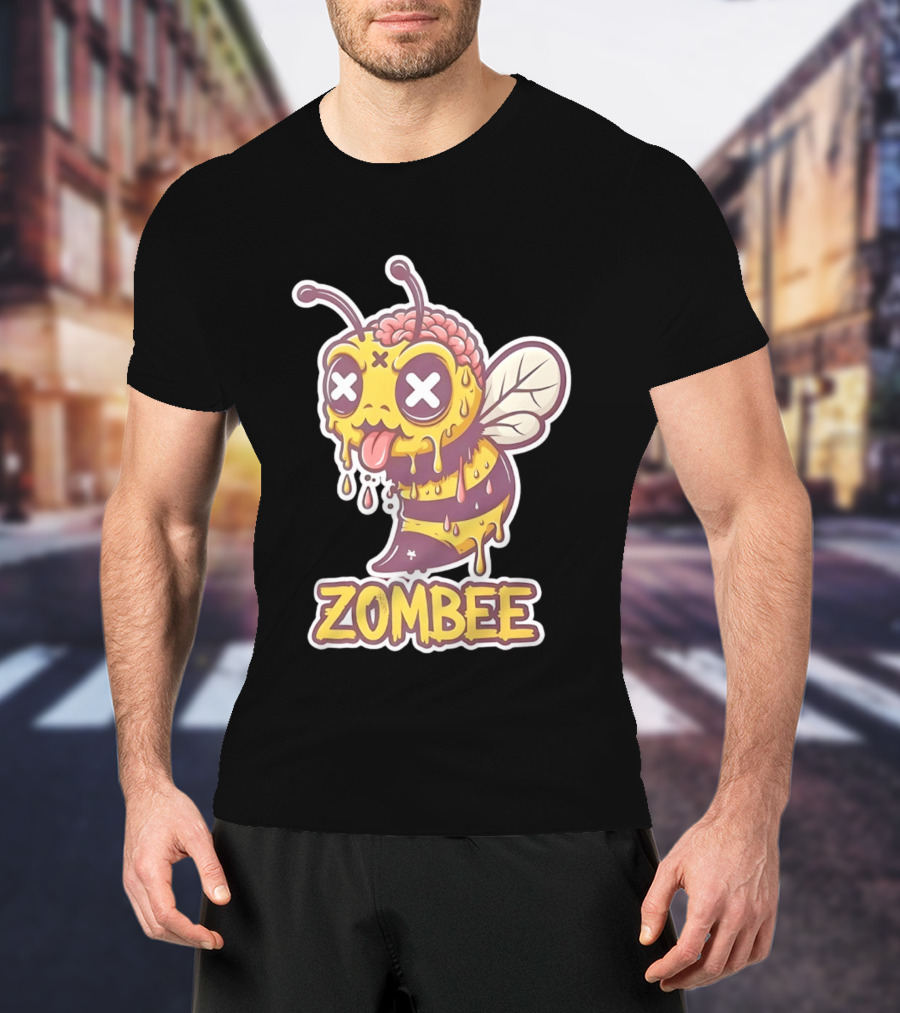 Zombee Dripping Brain Honey Zombie Insect Pun T-Shirt