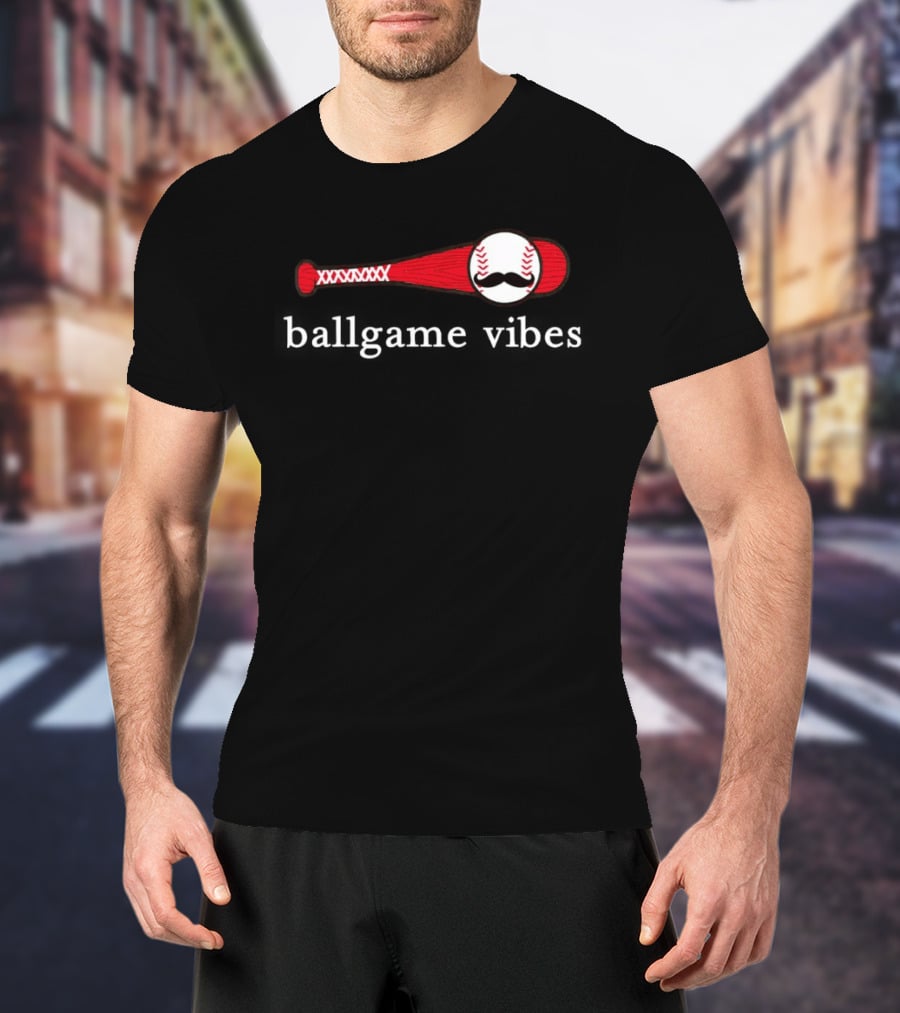 Ballgame Vibes Baseball Bat With Mustache T-Shirt