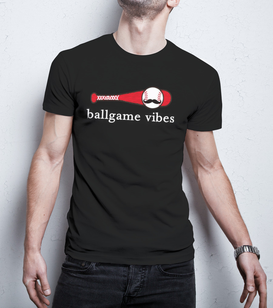 Ballgame Vibes Baseball Bat With Mustache T-Shirt