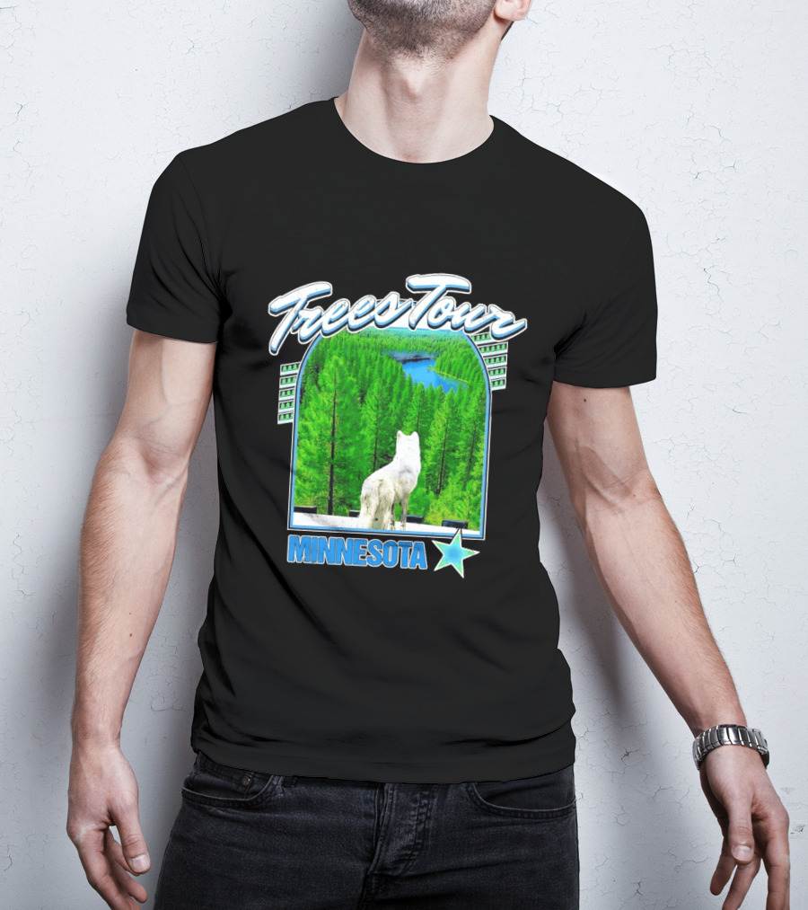 Frees Tour Minnesota Timberwolves Forest Wolf Lake Scenery T-Shirt