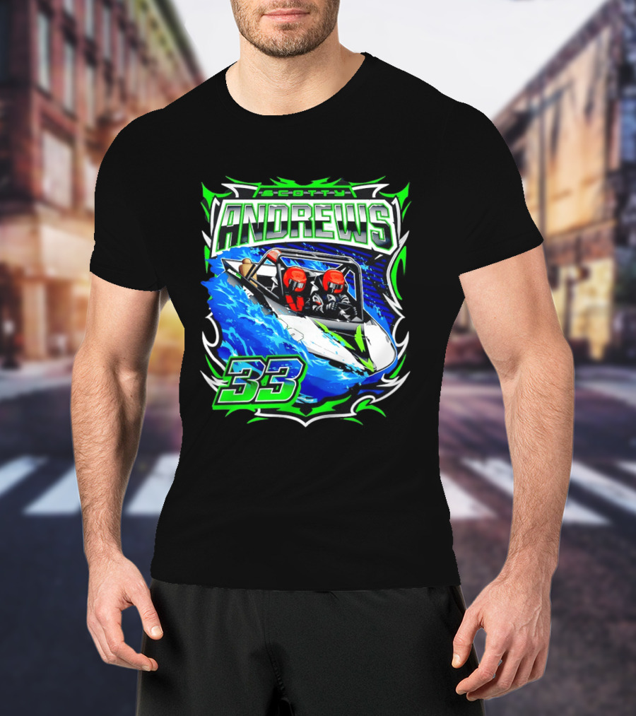 Scotty Andrews 33 Racing Driver Hydroplane Speedboat Adventure T-Shirt