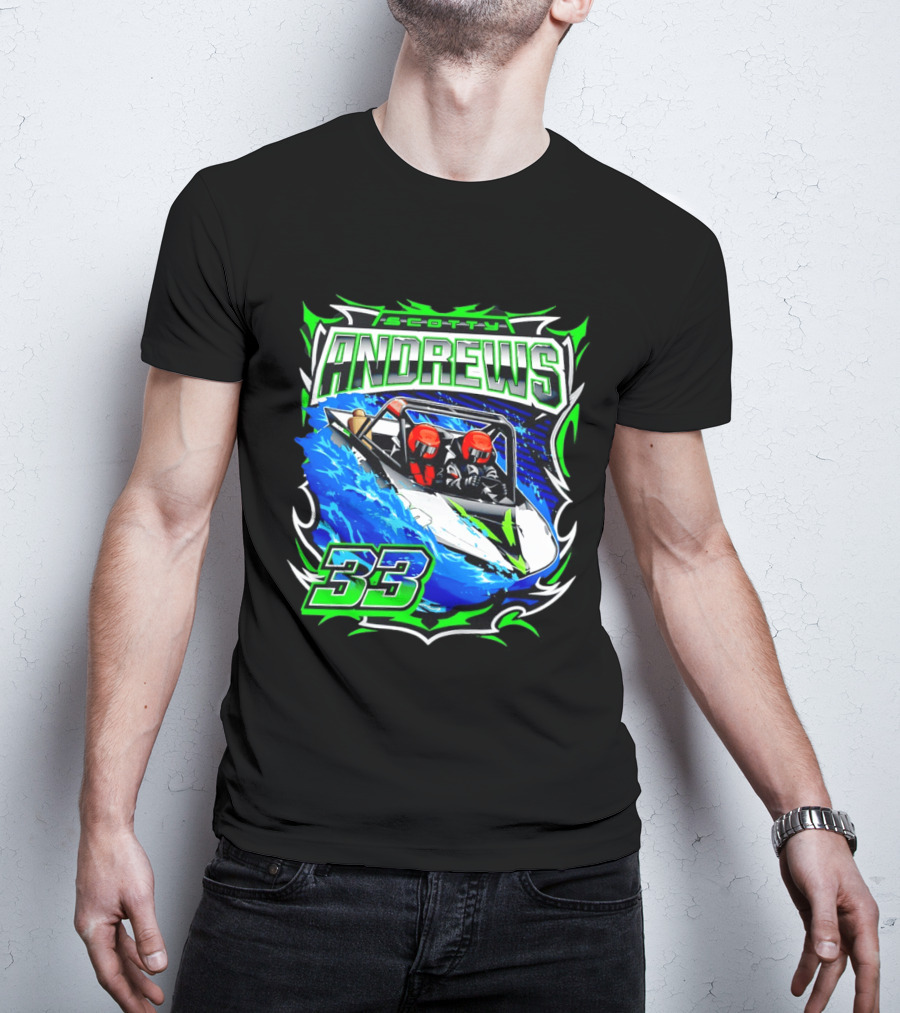 Scotty Andrews 33 Racing Driver Hydroplane Speedboat Adventure T-Shirt