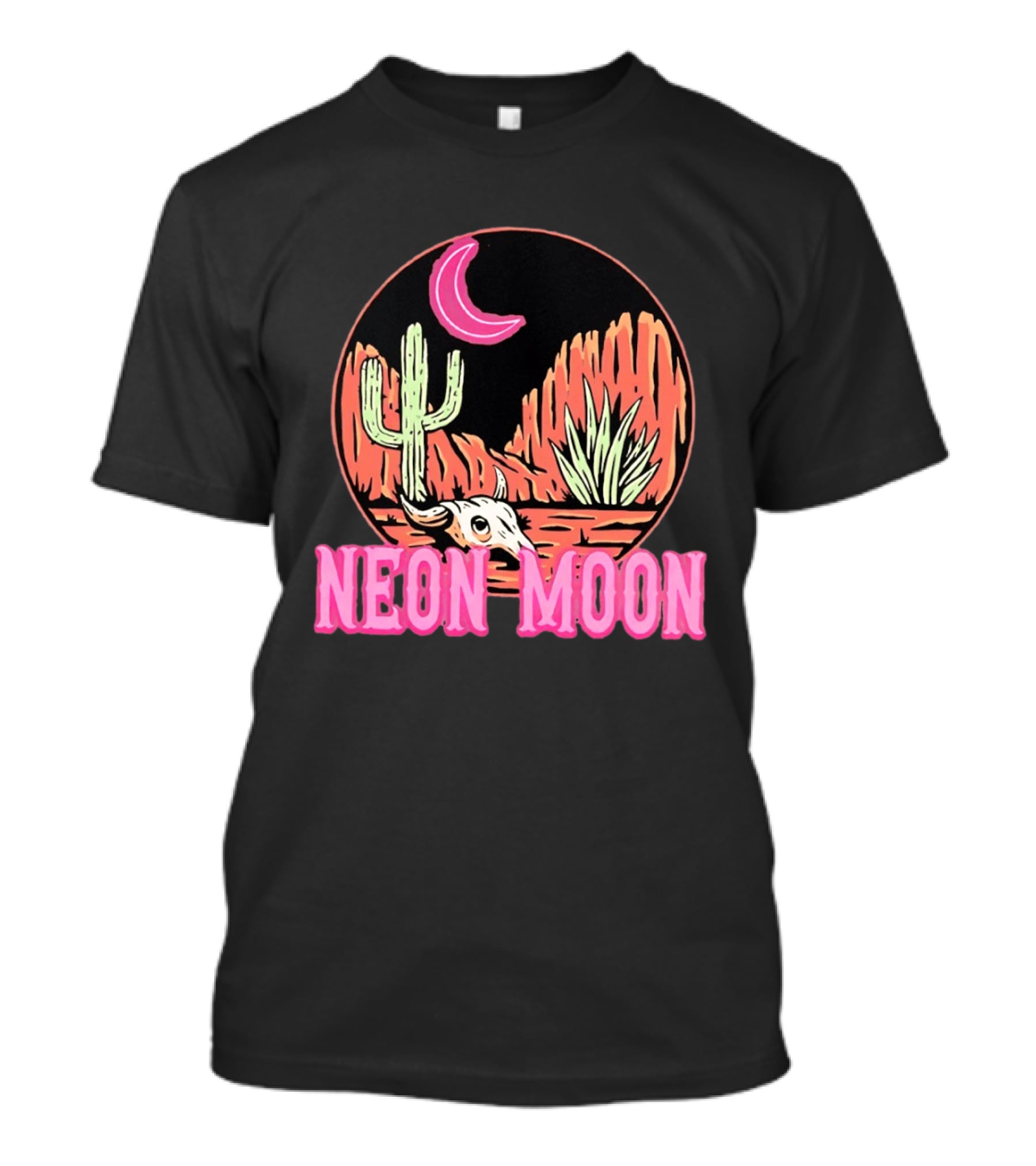 Neon Moon Cactus Skull Desert Scene T-Shirt