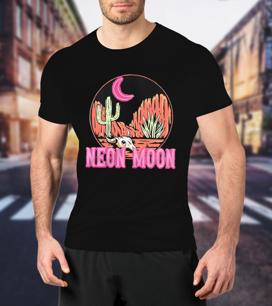 Neon Moon Cactus Skull Desert Scene T-Shirt