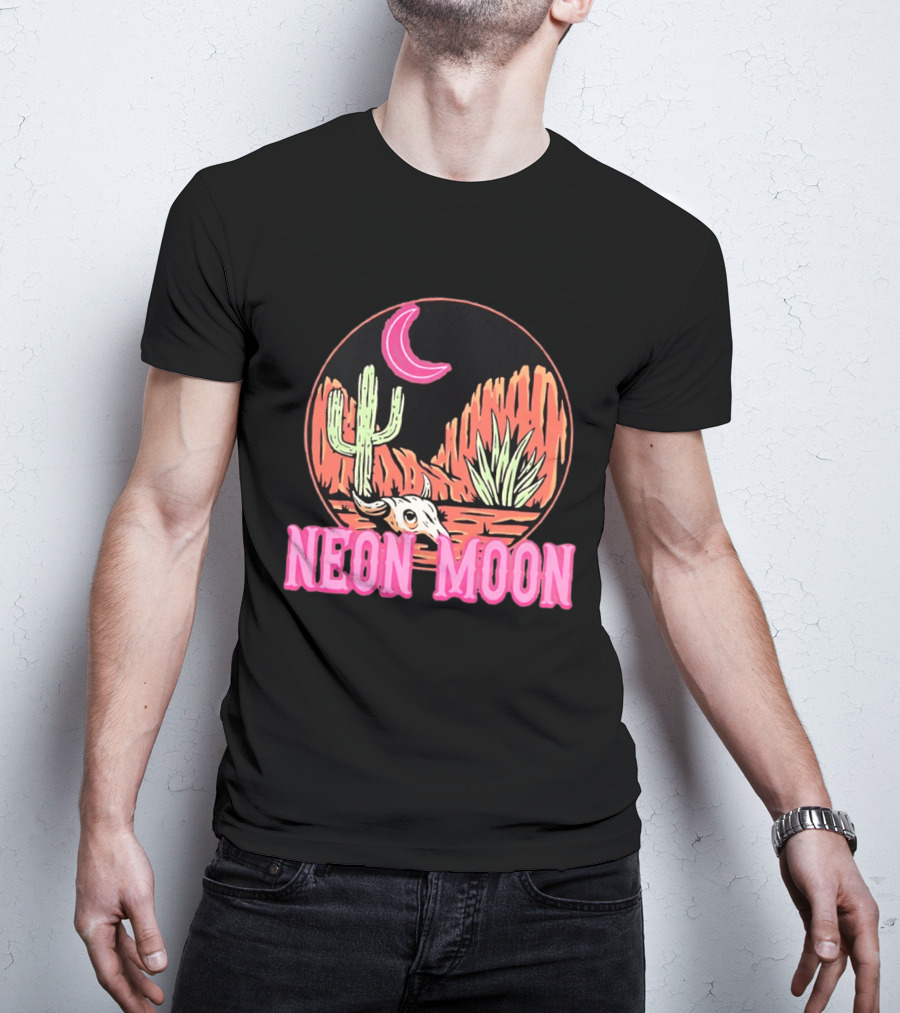 Neon Moon Cactus Skull Desert Scene T-Shirt