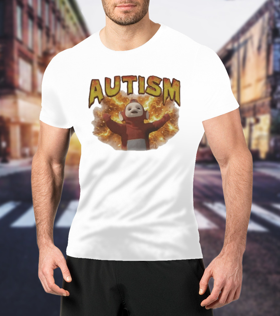 Autism Teletubbies Character With Fiery T-Shirt
