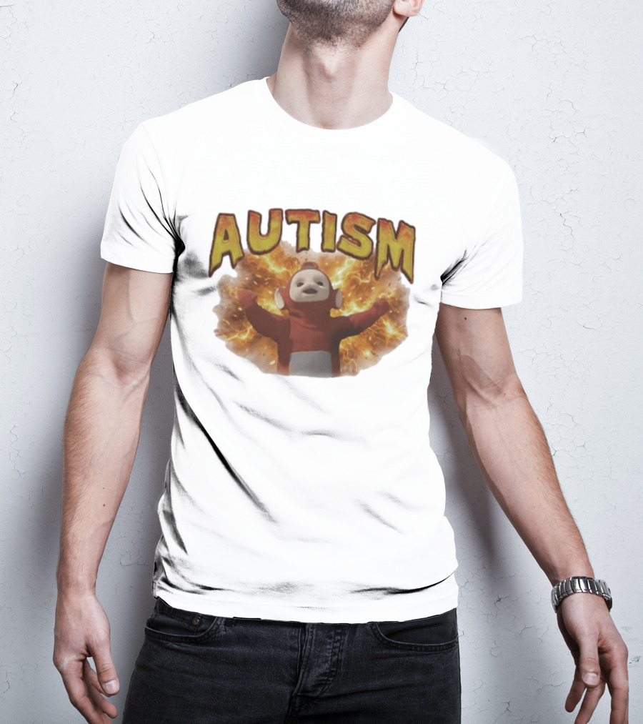 Autism Teletubbies Character With Fiery T-Shirt